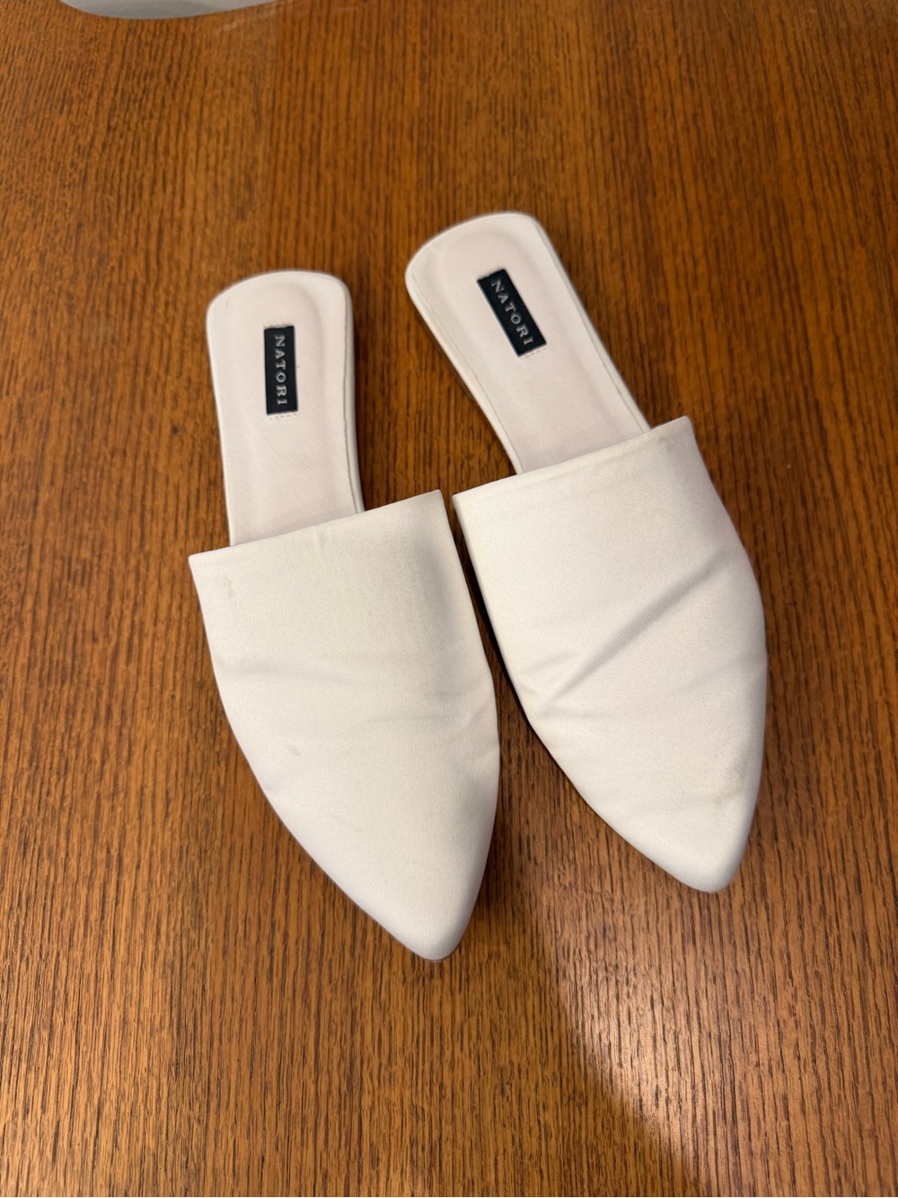 Natori White Pointed-Toe Slide Mules